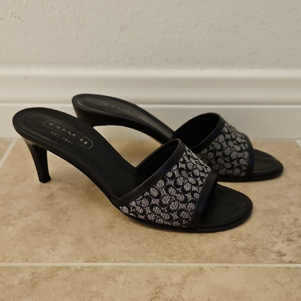 Coach Black and Gray Heeled Mules